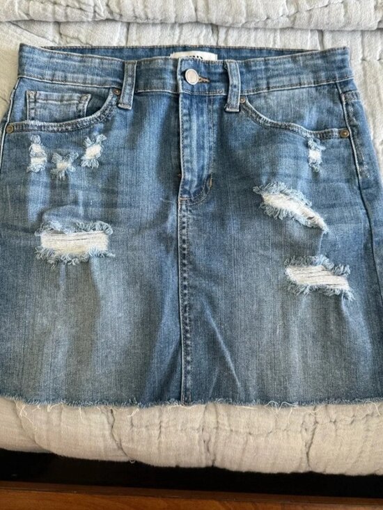Dresses & Skirts - Women’s Light Blue Distressed Denim Mini Skirt